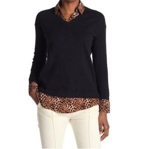 Cashmere and silk Black sweater with animal print Cheetah shirt size large